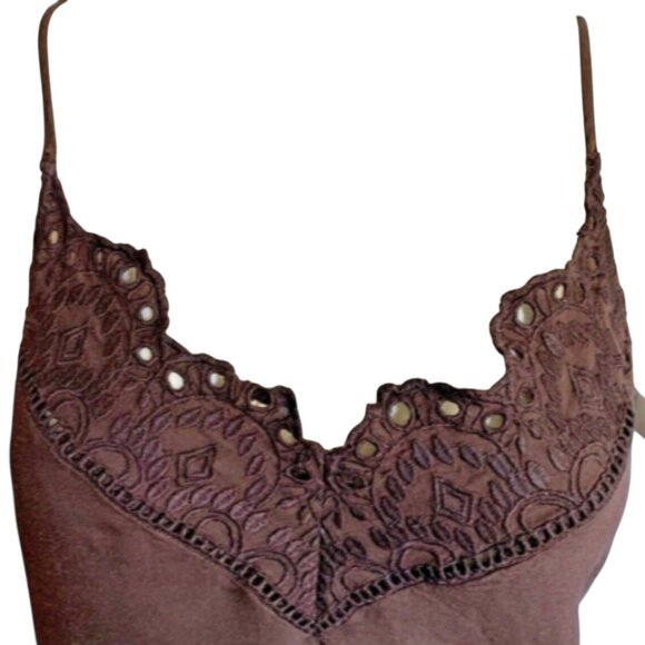 H&M  Eyelet Linen Blend Lace V Neck Camisole Top Sz 6 Brown #181E - Picture 5 of 9